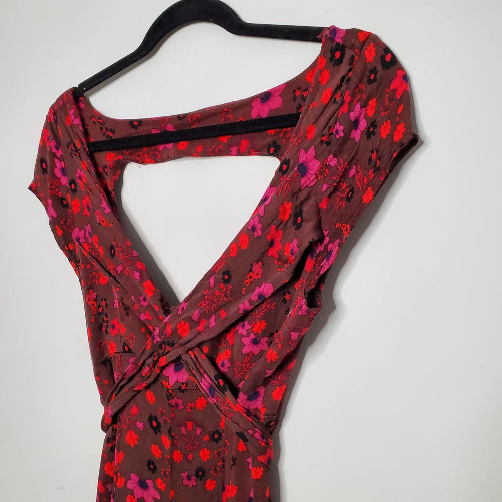 FREE PEOPLE • Red Plum It Takes Two Wrap Front Keyhole Mini Dress Sz M - Picture 5 of 9